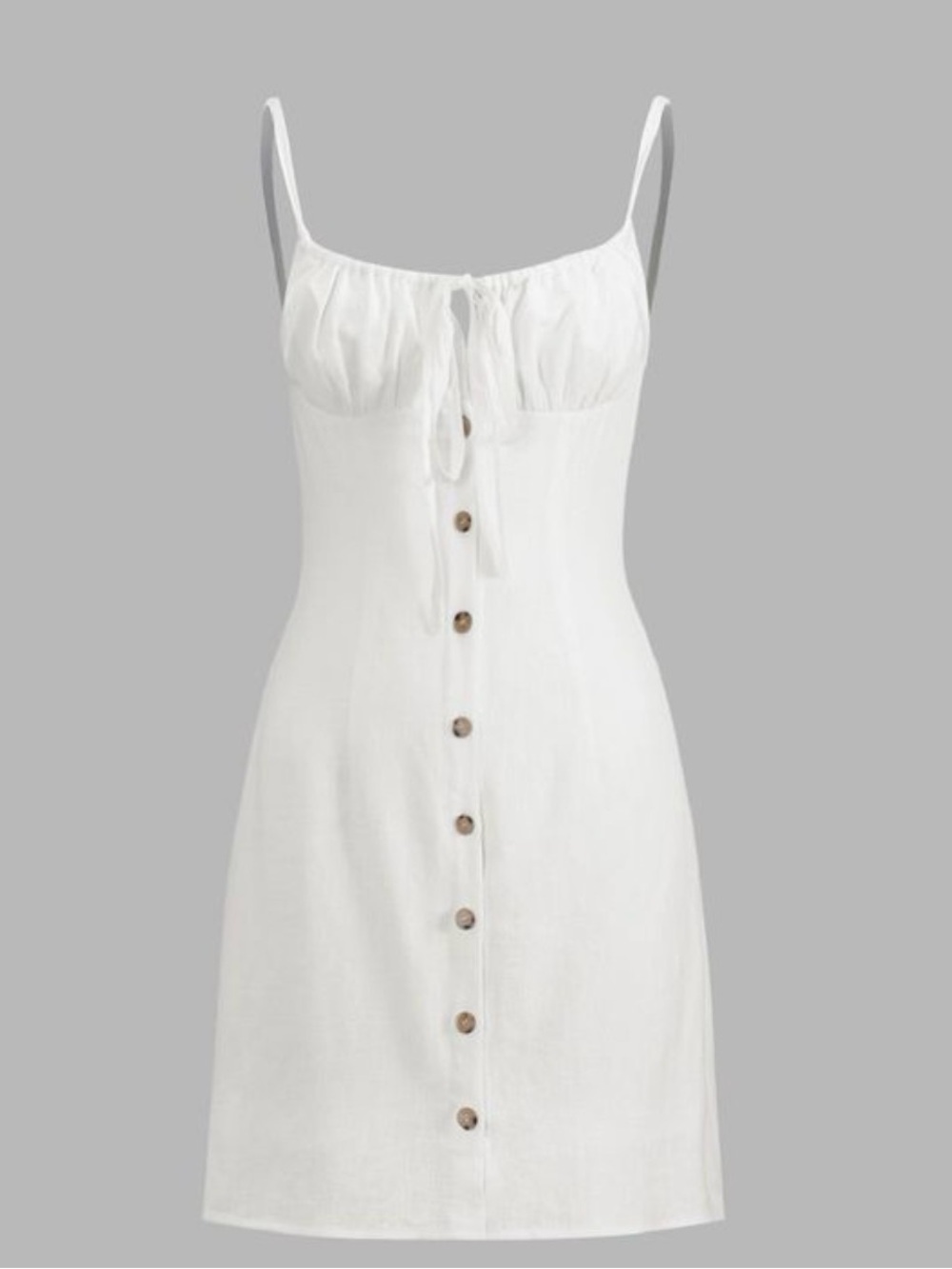 Commense White Button Front Tie Bust Mini Dress - Picture 2 of 8